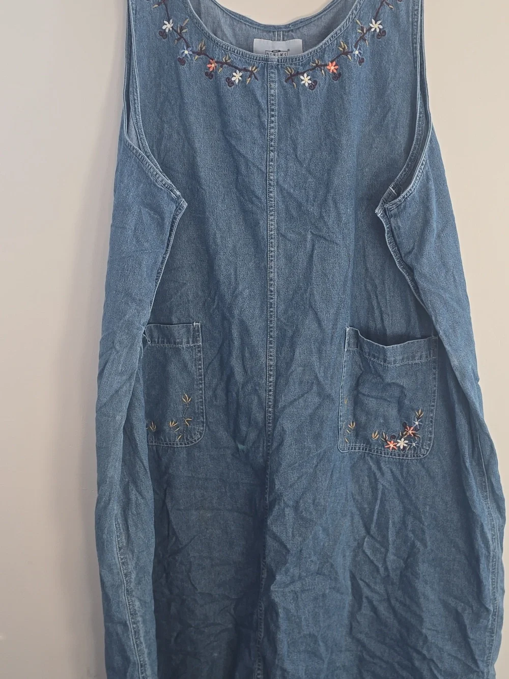 Vintage 90s Plus Size Denim Embroidery Floral Maxi Dress - Picture 6 of 8